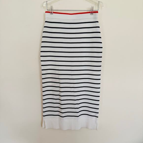 On 34th Macys Women White Navy Nautical Striped Sweater Midi Pencil Skirt XS NEW - Picture 1 of 12